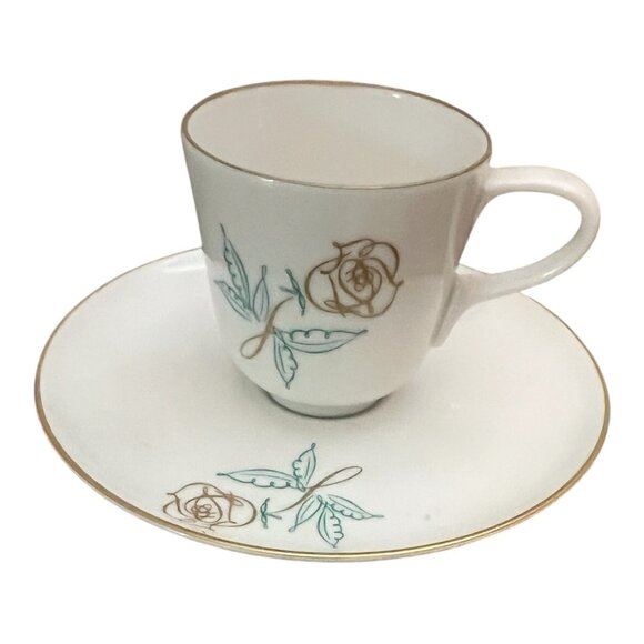 Rosenthal Selb Ploessberg Germany Teacup & Saucer Set Rose Pattern Gold Trim - Picture 1 of 9